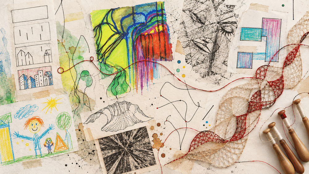 Kresby, malby a krajky: umělecká koláž s inspirací pro design 2026.